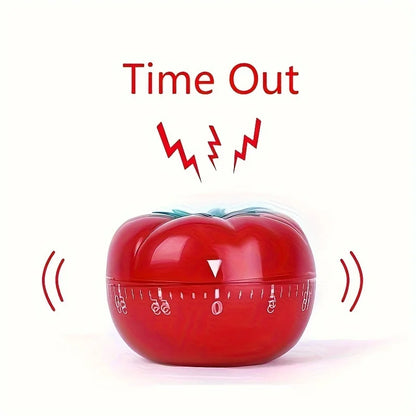 60-Minute Tomato-Shaped Kitchen Timer, Durable Plastic, Manual Countdown, Bright Red Design for Cooking and Baking.