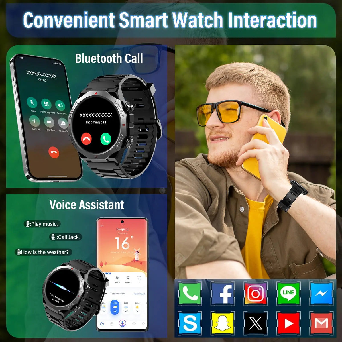 Smart Watch HD Touchscreen for Android and iOS, IP68 Waterproof Multi-function.