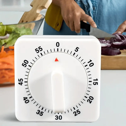 Mechanical Kitchen Timer, No Battery, Retro Countdown with Red Hands, Durable ABS, Compact for Cooking, Boiling, Kitchen