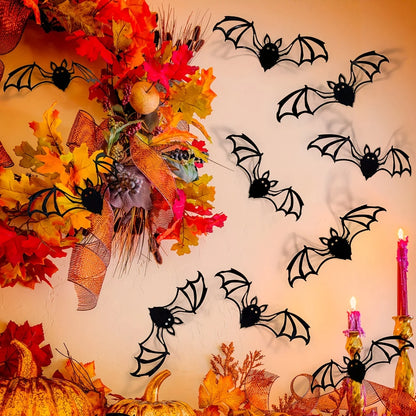A set of twelve Halloween 3d three-dimensional bats creative wall stickers, simple decorative stickers on the background wall
