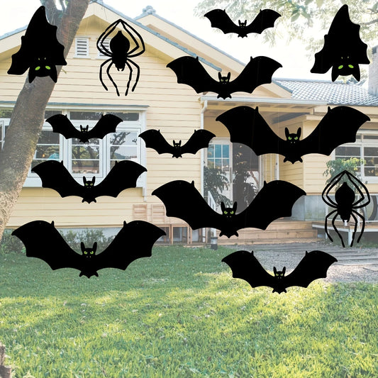 7-Piece Halloween Decoration Set - Ghost Bat and Glowing Eye Giant Spider - Party Yard! Holiday Horror Wall Pendant