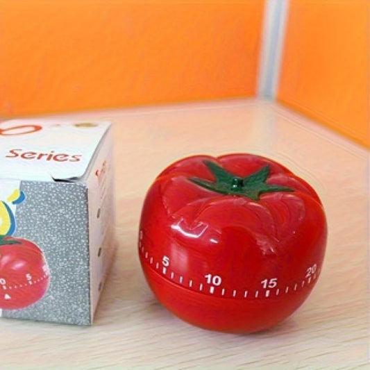 60-Minute Tomato-Shaped Kitchen Timer, Durable Plastic, Manual Countdown, Bright Red Design for Cooking and Baking.
