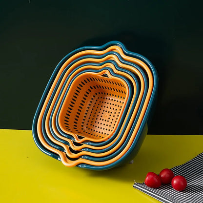 6-piece set: double drain plastic filter baskets, reusable vegetable/fruit wash baskets, kitchen household filter
