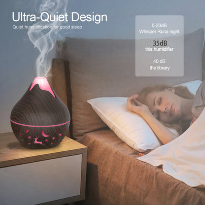200ML USB Air Humidifier Electric Aroma Diffuser Mist Wood Grain Oil Diffuser have 7 LED Light Humidifier and two bottles of ess