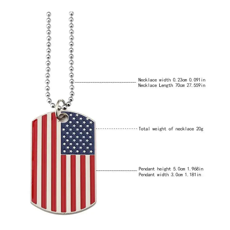 American USA Flag Necklace Pendant with Beaded Chain The Stars and Stripes