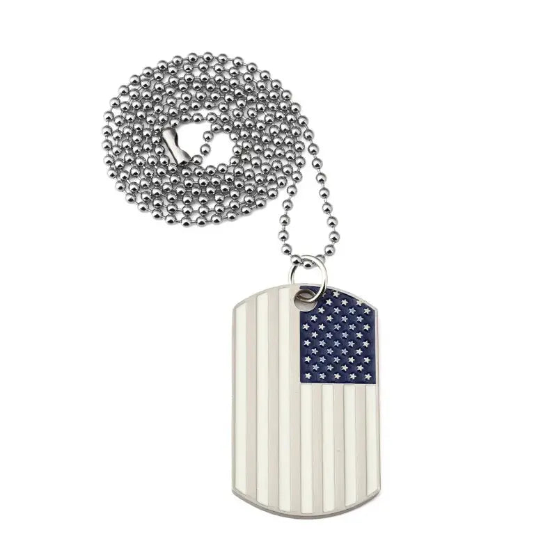 American USA Flag Necklace Pendant with Beaded Chain The Stars and Stripes