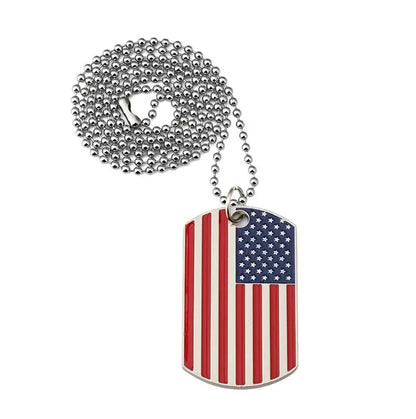 American USA Flag Necklace Pendant with Beaded Chain The Stars and Stripes