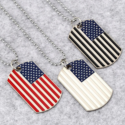 American USA Flag Necklace Pendant with Beaded Chain The Stars and Stripes