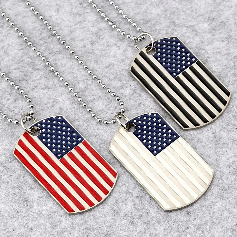 American USA Flag Necklace Pendant with Beaded Chain The Stars and Stripes