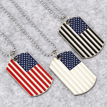 American USA Flag Necklace Pendant with Beaded Chain The Stars and Stripes