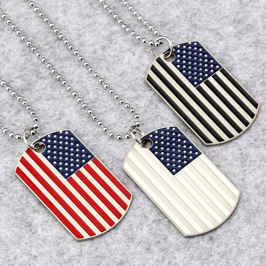 American USA Flag Necklace Pendant with Beaded Chain The Stars and Stripes