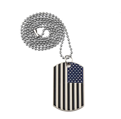 American USA Flag Necklace Pendant with Beaded Chain The Stars and Stripes