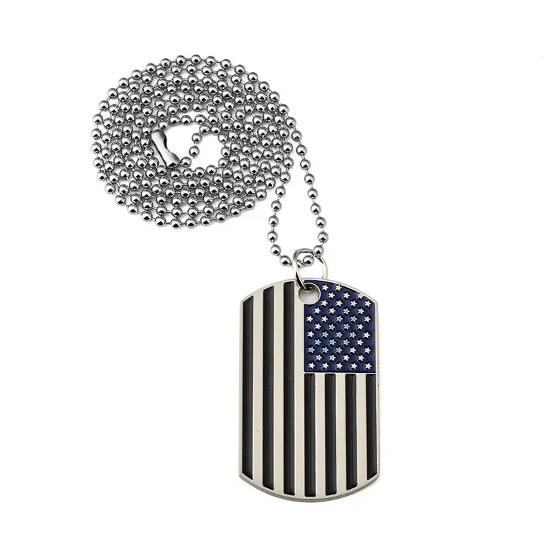American USA Flag Necklace Pendant with Beaded Chain The Stars and Stripes