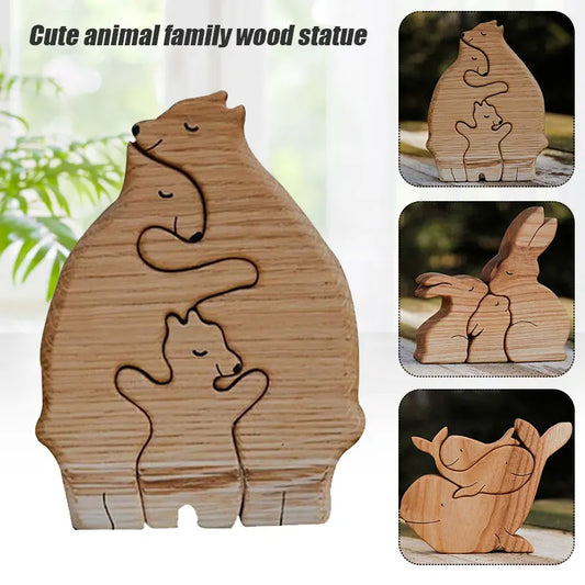 Cute Animal Family Mother's Day Gift Wooden Statue Desktop Ornament Office Home Decoration Accessories Room Decor Dekoration