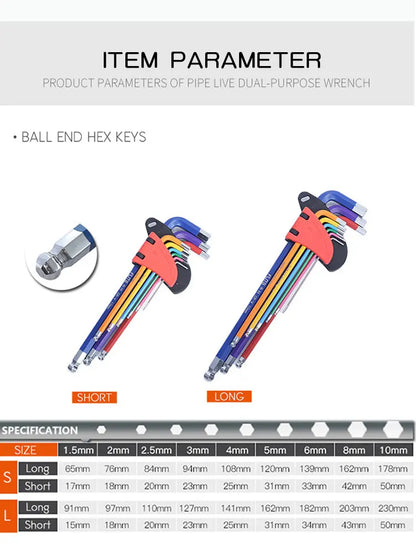 Hex Key Set Allen Wrench Long Arm 1.5-10mm Hexagon Spanner