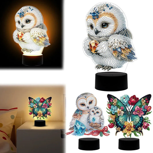 DIY Diamonds Painting Animals Table Lamp Handmade Diamond Mosaic Lamp LED Diamond Embroidery Night Lamp for Office Desktop Decor