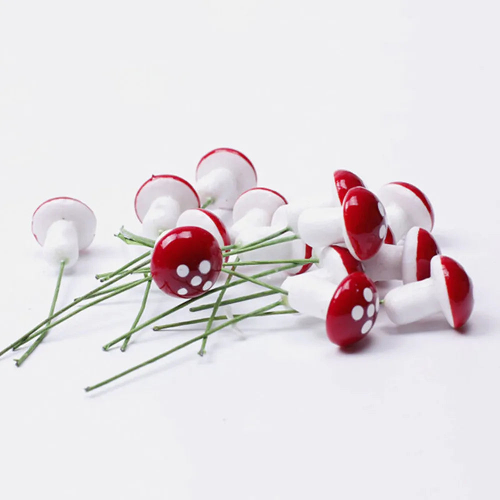 50pcs Cute Red Mushroom Model Garden Embellishment Small Decoration Suitable