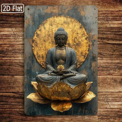 1PC Tin Sign Buddha Meditation - Zen Space/Home Decor, Golden Wall Art, 8x12 Inches / 20x30 Cm
