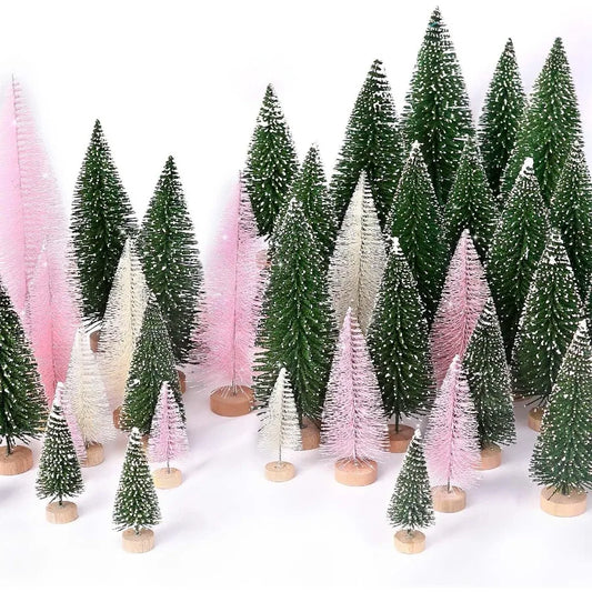 30Pcs Mini Christmas Trees Artificial Christmas Tree Bottle Brush Trees with Wooden Base for Christmas Decor Christmas Party Ho
