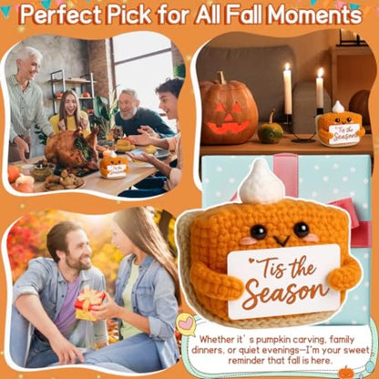 Tis The Season Fall Decor Mini Crochet Pumpkin Pie Plh Small Handmade Autumn Halloween Thanksgiving Items for Home Office Indoo
