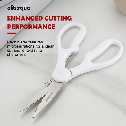 ELITEQUO All Purpose Kitchen Scissors, Heavy Duty Stainless Steel Scissors, Dishwasher Safe, Soft Grip Comfort Handle