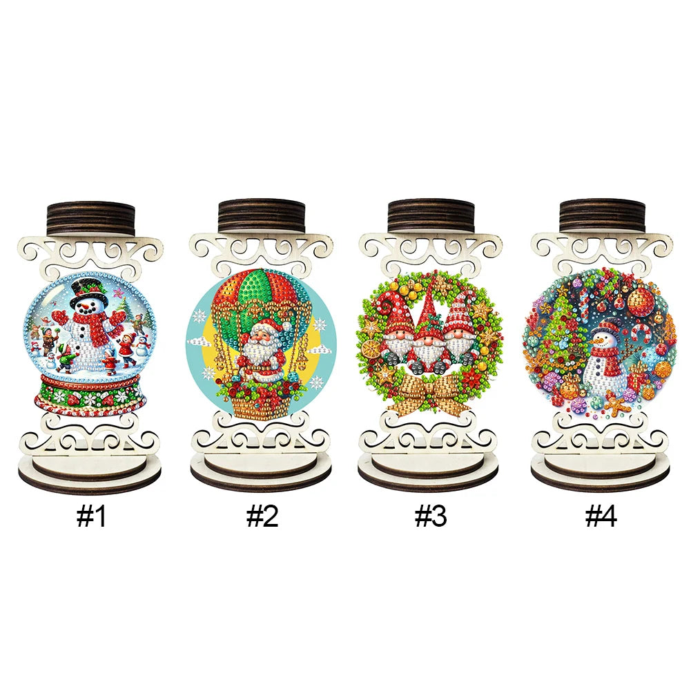 Wooden Special Shaped Xmas Theme Mosaic Rhinestone Drawing Candlestick Decor Desktop Diamond Art Candle Holder for Party Decor