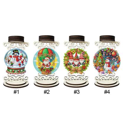 Wooden Special Shaped Xmas Theme Mosaic Rhinestone Drawing Candlestick Decor Desktop Diamond Art Candle Holder for Party Decor