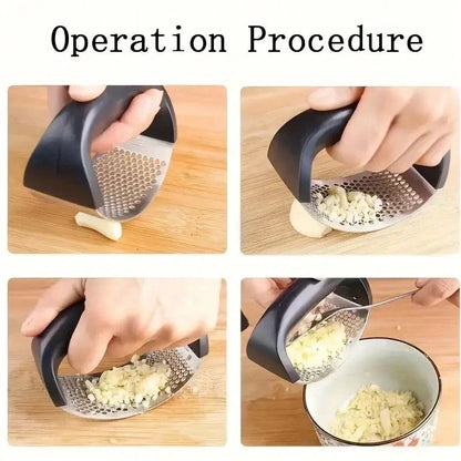 Stainless Steel Garlic Press Tool – Manual Garlic Crusher & Squeezer, Heavy Duty Kitchen Gadget for Easy Garlic Mincing
