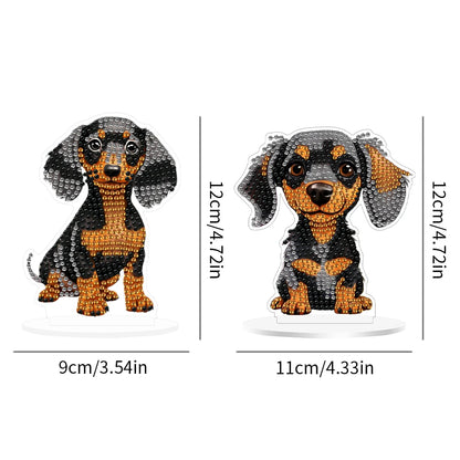 2Pcs Acrylic Special Shaped Cute Dachshund Diamond Painting Tabletop Ornaments Kit Desktop Diamond Art Kits for Table Decoration