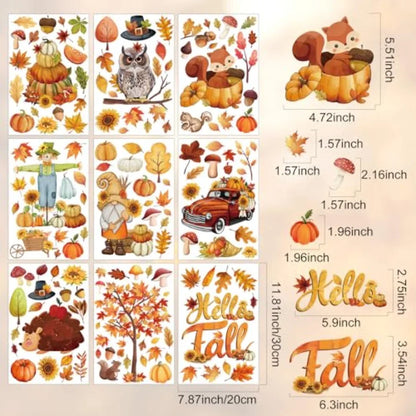 150 Pcs Fall Window Clings for Thanksgiving Decorations Autumn Seasonal Window Stickers with Pumpkins and Maple Leaves Ideal fo