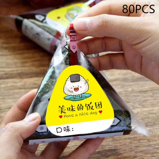 80Pcs Triangle Rice Ball Packing Bag Stickers Nori Seaweed Onigiri Sushi Bag Stickers Sushi Making Mold Tools Bento Accessories