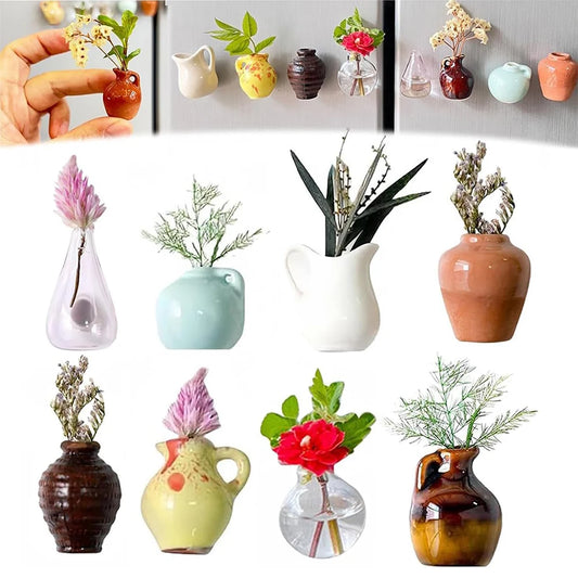 8/6/5Pcs Cute Refrigerator Magnets Ceramic Vase 3D Fridge Stickers Kitchen Office Refrigerator Decoration Kitchen Decoration