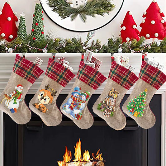 Christmas Decor Diamond Painting Stocking Snowman Diamond Xmas Fireplace Hanging Stockings Owl Pine for Family Party Decorations