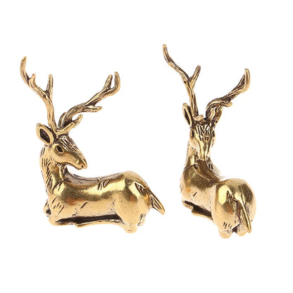 1Pc Retro Brass Christmas Elk Miniature Figurine Festival Decoration Accessories Mini Deer Statue Desktop Ornament Decors