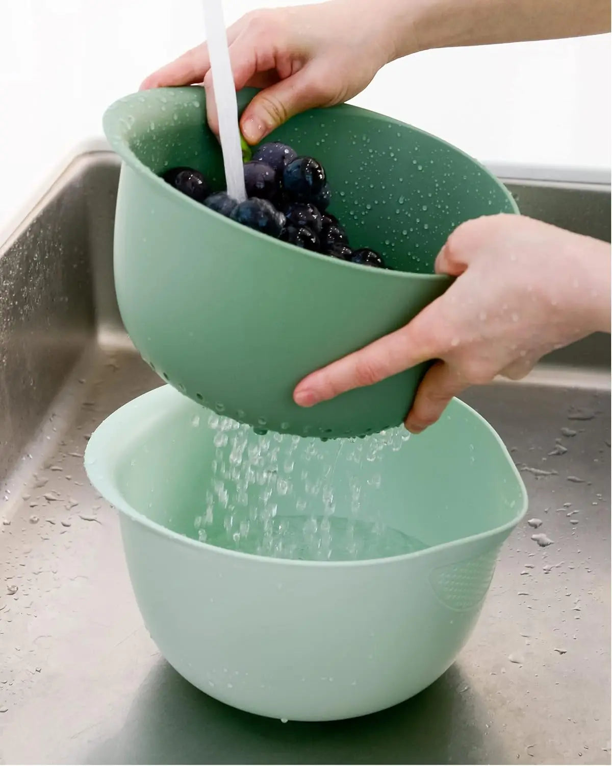 Rice Strainer and Kitchen Colander Set - Strain Rice, Quinoa and Small Grains - Soak, Wash and Drain Vegetables and Fruit - (4