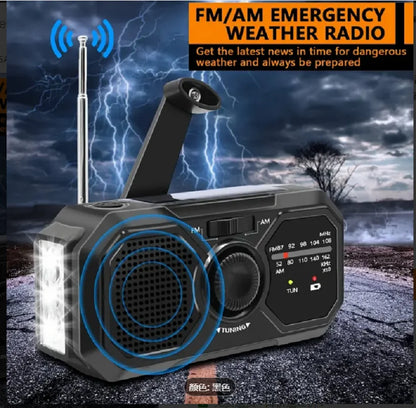 Multifunctional solar hand crank dynamo charging  AM FM Radio with torch.SOS alarm, outdoor camping  Hike emergency power bank