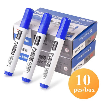 10 Pens/Box Whiteboard Marker Pen Easy to Wipe Quick Drying Water-based Marker Writing Board Erasable