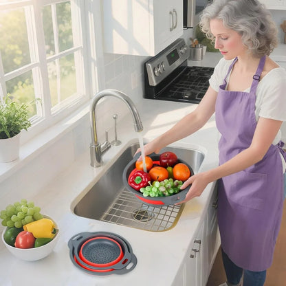 Collapsible Colander 3-Pack Set Space-Saving Foldable Kitchen Strainer with Non-Slip Base Durable Thickened PP+TPE Collapsible S