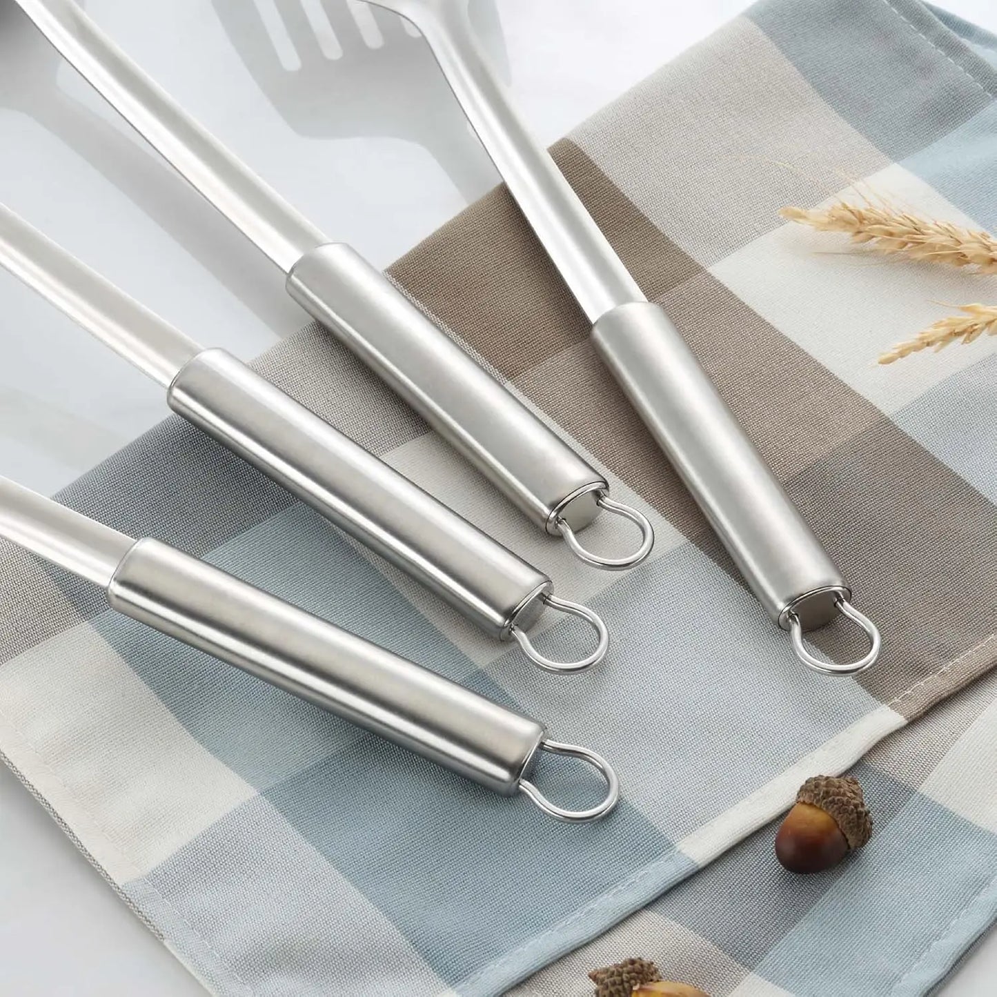 4-Pcs Cooking Utensils Set, Stainless Steel Kitchen Utensils, Wok Utensils Set Include Wok Ladle, Slotted Spoon, Wok Spatula an