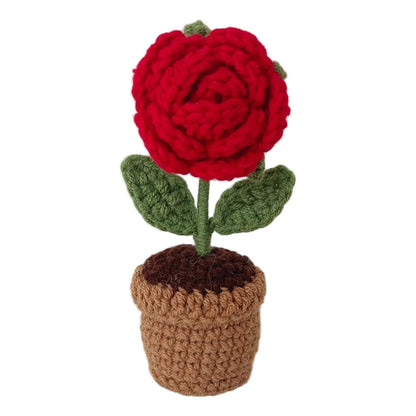 New Hand Knitting Potted Plants Handwoven Rose Sunflower Tulip Crochet Flower Bouquet Potted Ornament Table Home Room Decoration