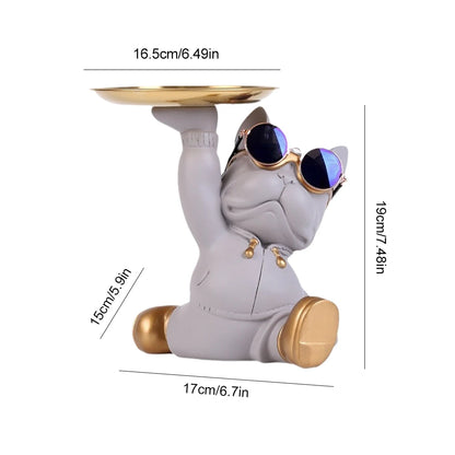 Pitbull Key Storage Tray Resin Crafts French Bulldog Widget Plate Versatile for Living Room Hallway Home Decoration