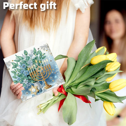 6PCS DIY Diamond Painting Greeting Card Set Hanukkah Pattern Diamond Art Greeting Cards for Birthdays Thanksgiving and Holidays