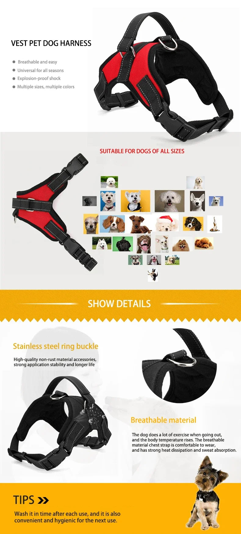 Dog Puppy Harness Quick Release Vest Nylon Material Breathable
