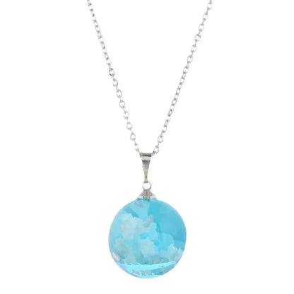 1pc Blue Sky with White Clouds Pattern Round Resin Pendant Necklace Transparent