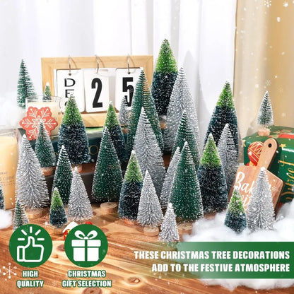 30Pcs Mini Christmas Trees Artificial Christmas Tree Bottle Brush Trees with Wooden Base for Christmas Decor Christmas Party Ho