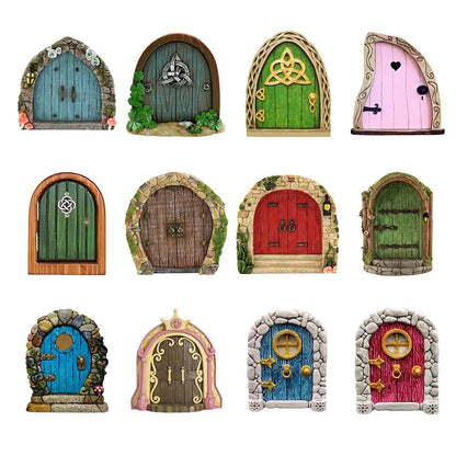 Miniature Fairy Door Wooden Elf Door Ornament Creative Dollhouse Fairy Door for Trees Garden Decor