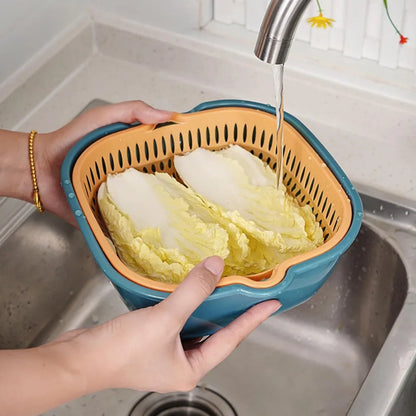 2 in 1 Plastic Vegetable Washing Basket, Carry Large Number Ingredients and Fruits, Multiple Drain Basket Kitchen Fruit Washing