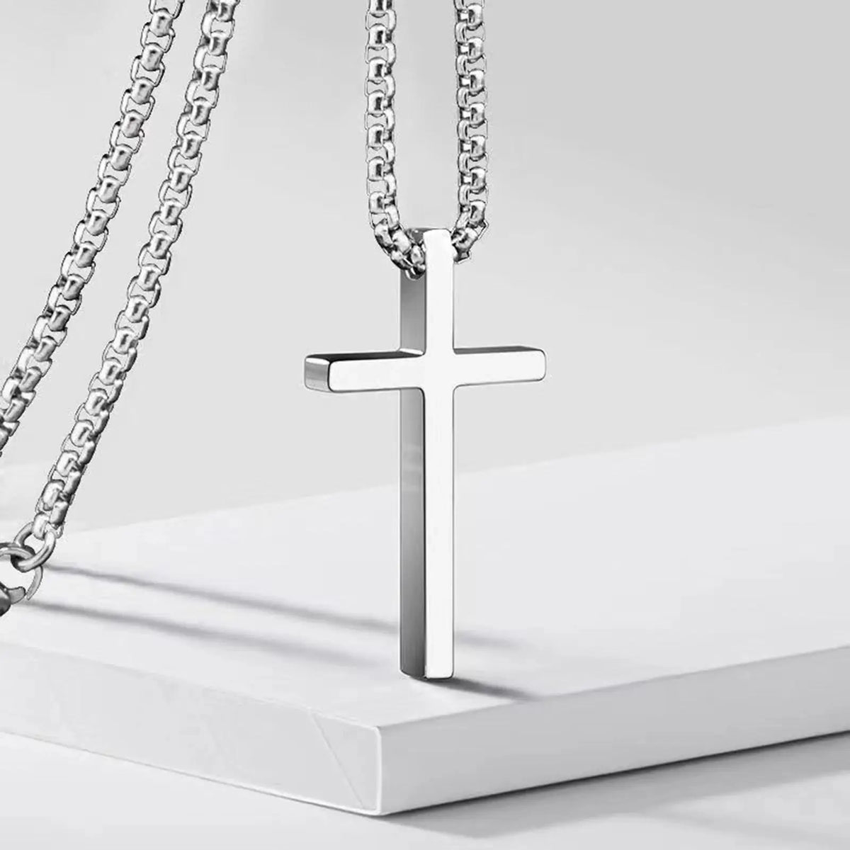 Stainless Steel Cross Necklace Pendant Collar with Stainless Steel Box Chain
