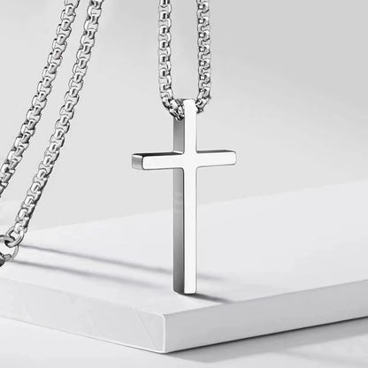 Stainless Steel Cross Necklace Pendant Collar with Stainless Steel Box Chain