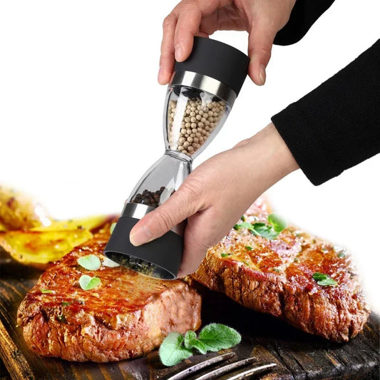 Manually 2 in 1 Hourglass Shape Dual Salt Pepper Mill Spice Grinder Pepper Shaker for Kitchen Cooking Tools Easy to Clean CA